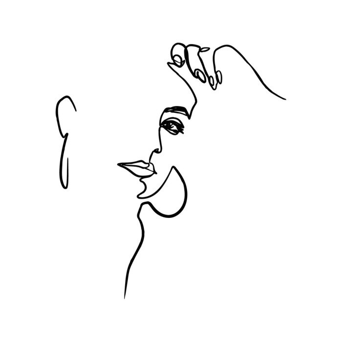 Sticker One Line Woman's Face and Hand. Continuous line Portrait of a girl In a Modern Minimalist Style. Vector Illustration young female. For printing on t-shirt, Web Design, beauty Salons, Posters