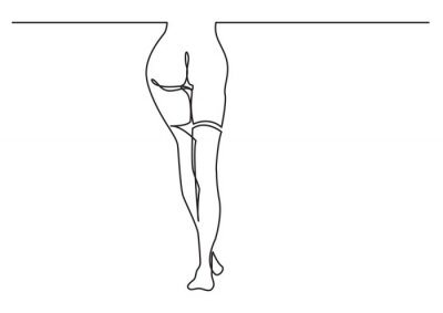 Sticker ononderbroken lijntekening van sexy vrouwenbenen in kousen