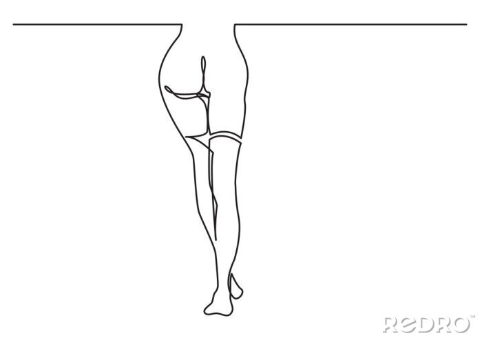 Sticker ononderbroken lijntekening van sexy vrouwenbenen in kousen