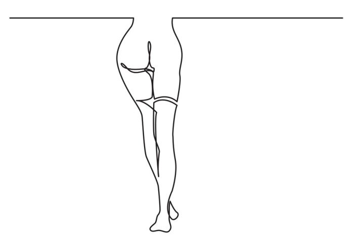 Sticker ononderbroken lijntekening van sexy vrouwenbenen in kousen