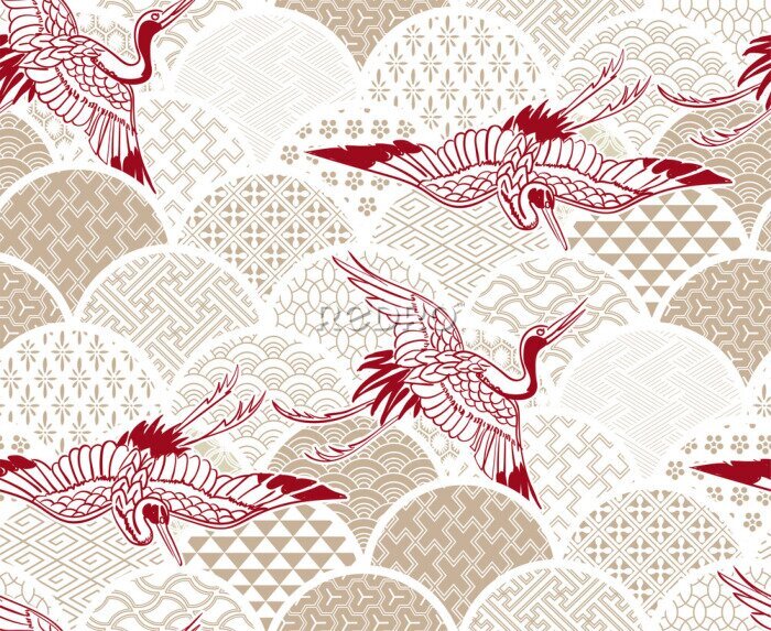 Sticker Oosters patroon met kraanvogels
