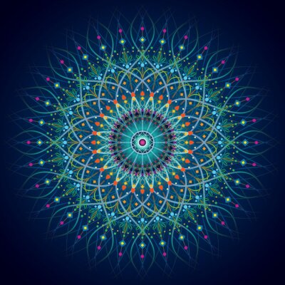 Fotobehang Oosterse mandala op donkerblauwe achtergrond