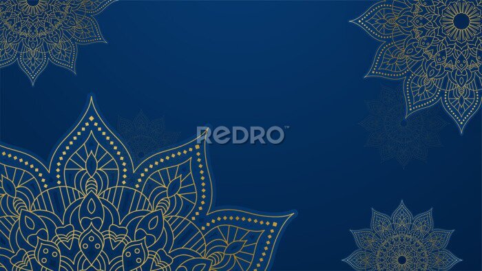 Sticker Oosterse mandala op een blauwe achtergrond