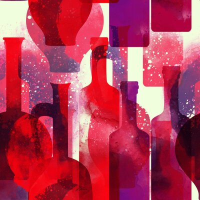 Sticker opdrukken wijnflessen mixen naadloos patroon. abstracte aquarel en digitale hand getekende afbeelding. mixed media-artwork voor textiel, stoffen, souvenirs, verpakkingen en wenskaarten.