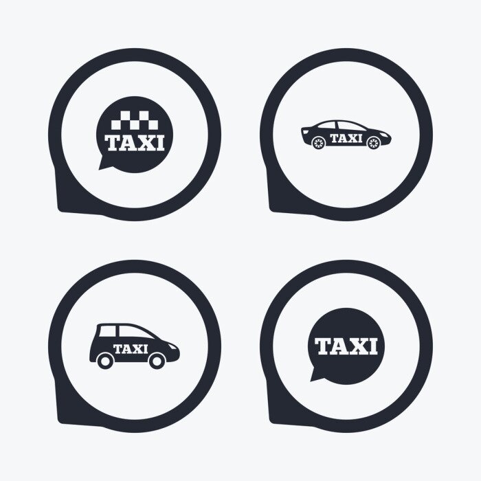 Sticker Openbaar vervoer pictogrammen. Taxi tekstballon tekenen