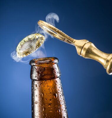 Sticker Opening van bier cap met het gas-uitgang.