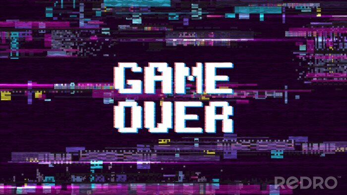 Sticker Opschrift &quot;Game over&quot; op paarse achtergrond