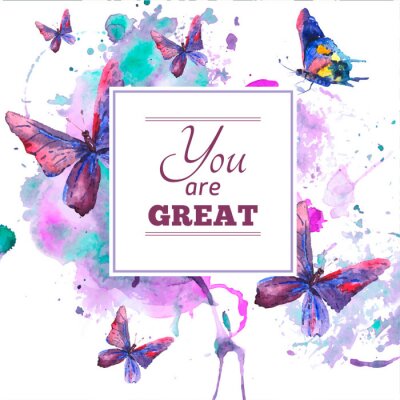 Opschriften op een achtergrond van pastelkleurige vlinders