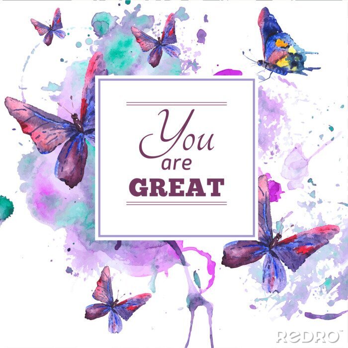 Sticker Opschriften op een achtergrond van pastelkleurige vlinders