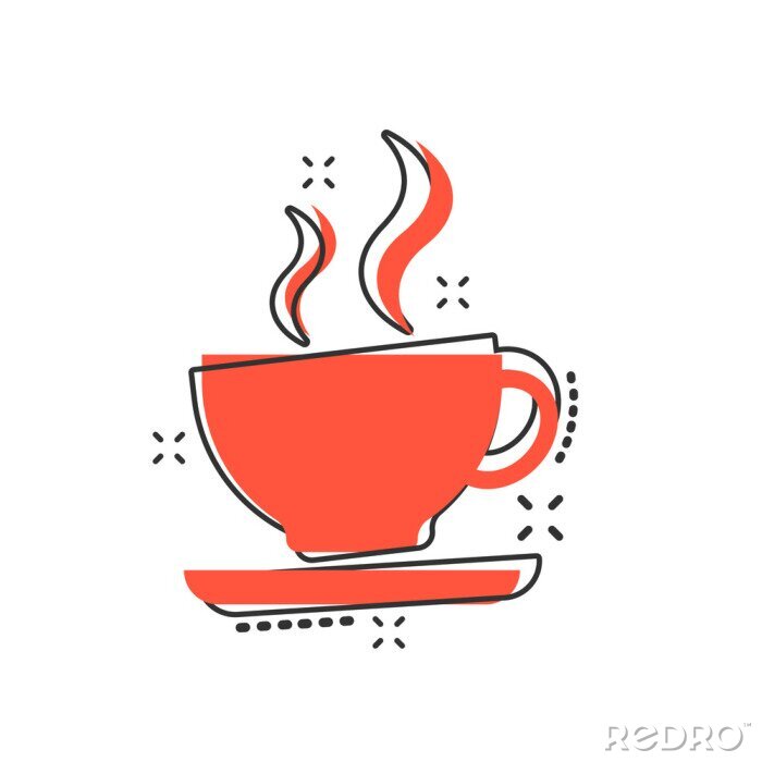 Sticker Oranje en zwarte afbeeldingen van koffiekopjes