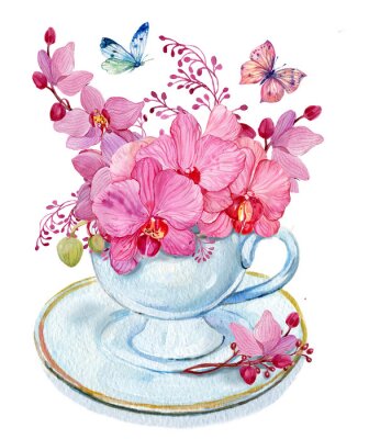 Sticker Orchidee in een kopje