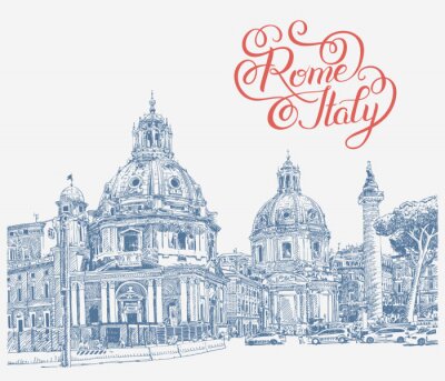 Sticker originele digitale tekening van Rome Italië stadsgezicht met belettering