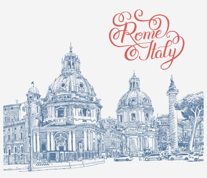 Sticker originele digitale tekening van Rome Italië stadsgezicht met belettering