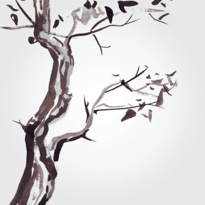 Sticker Oude boom in Chinese stijl.