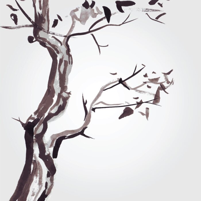 Sticker Oude boom in Chinese stijl.