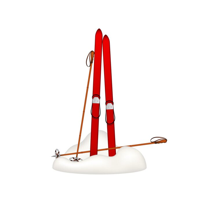 Sticker Oude houten ski's en skistokken oud zich in sneeuw