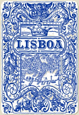 Sticker Oude illustratie met de skyline van Lissabon