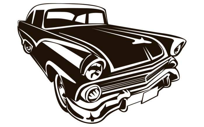 Sticker Oude retro auto zwart-wit afbeelding