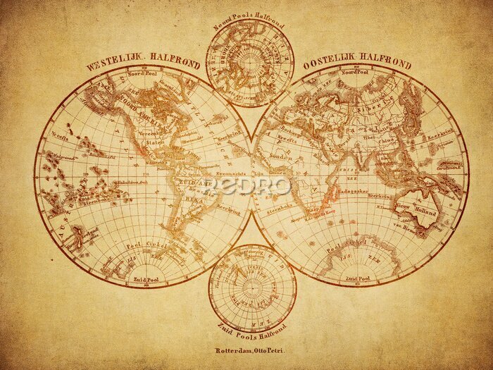 Sticker Oude sepia kaart x 19e eeuw