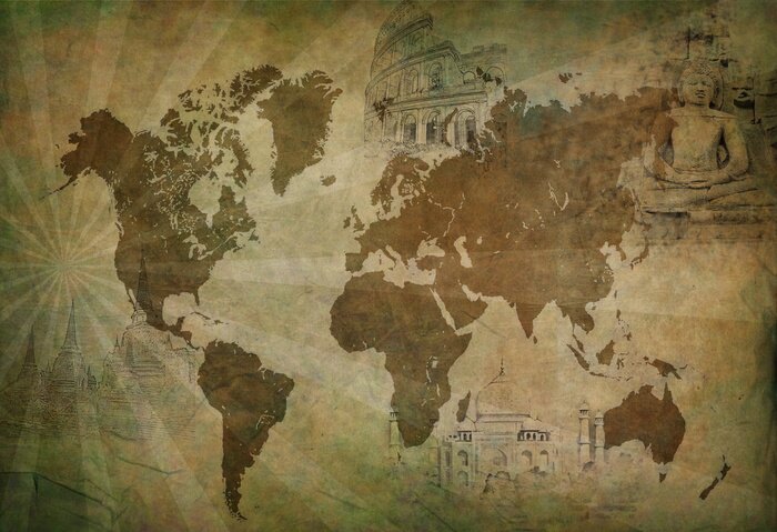 Sticker oude wereld reiskaart