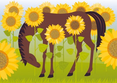 Sticker Paard en zonnebloemen