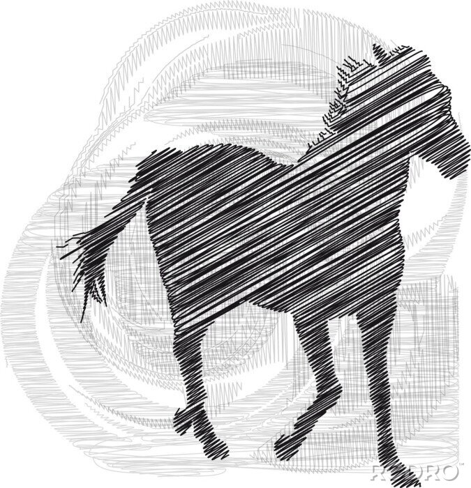 Sticker Paard getekend met lijnen