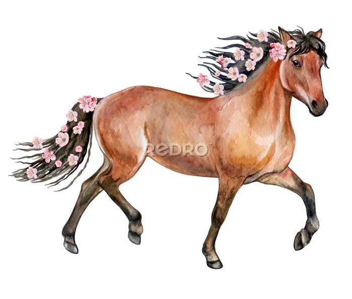 Sticker Paard met bloemen