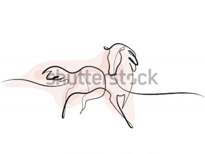 Sticker Paard silhouetteert lijntekeningen en roze vlek als achtergrond