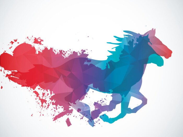 Sticker Paarden die uit kleurrijke flarden te voorschijn komen