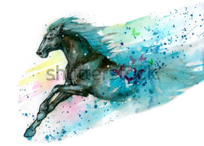 Sticker Paarden monteren en aquarel vlinders