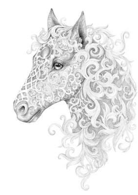 Sticker Paardenhoofd met manen gemaakt van ornamenten