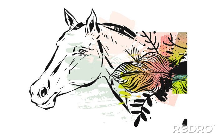 Sticker Paardkop met vliegende man vectorillustratie