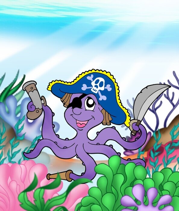 Sticker Paarse piratenoctopus met een ooglapje