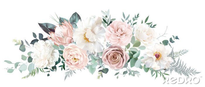 Sticker Pale pink camellia, dusty rose, ivory white peony, blush protea, nude pink ranunculus