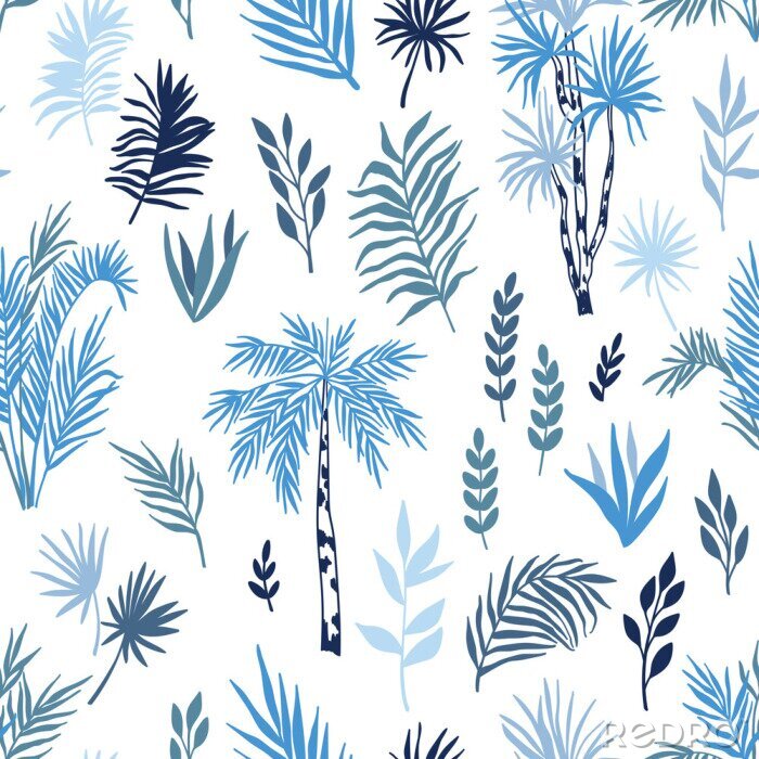 Sticker Palmbomen - bladeren in blauwtinten