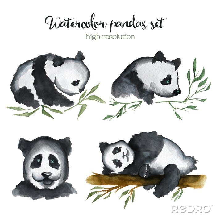 Sticker Panda geschilderd met waterverf