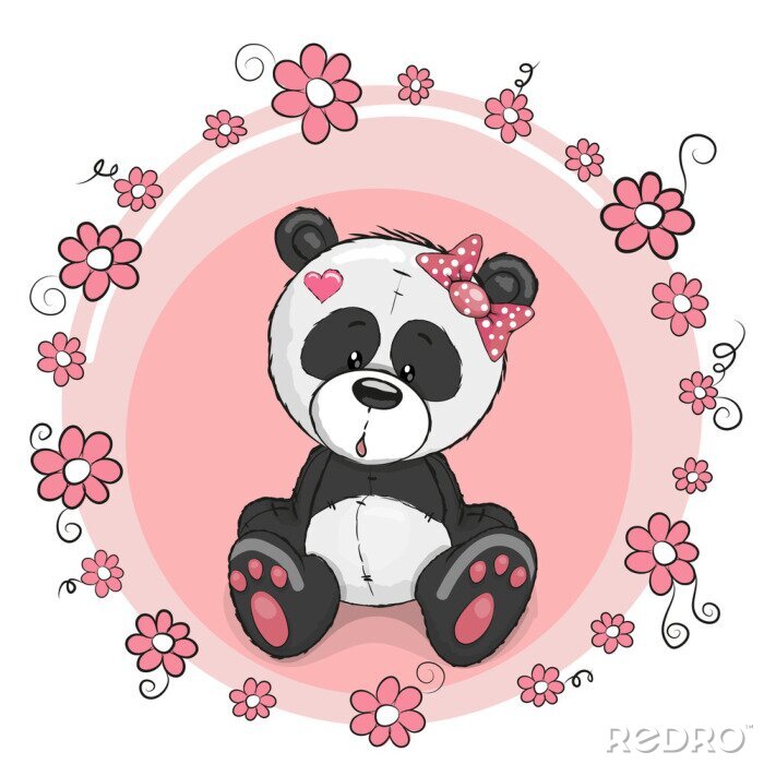 Sticker Panda met bloemen