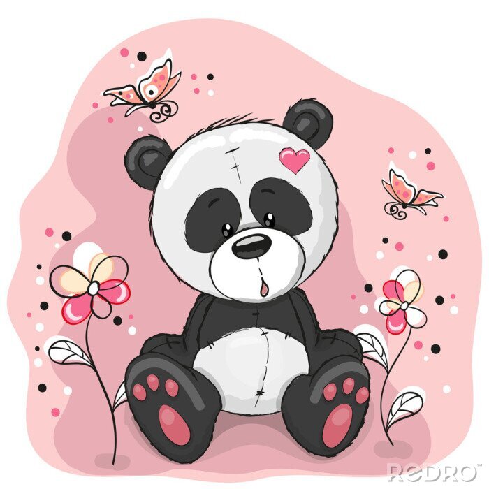 Sticker Panda met bloemen