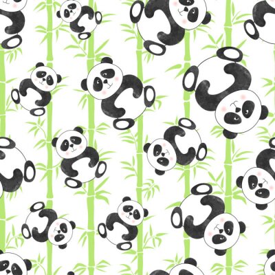 Behang Panda's en groene bamboe