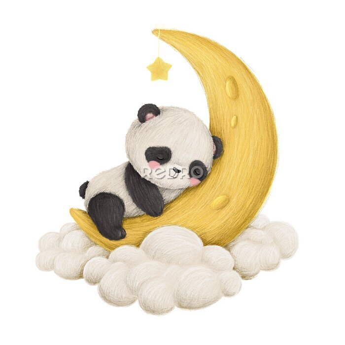 Sticker Panda slaapt op de maan