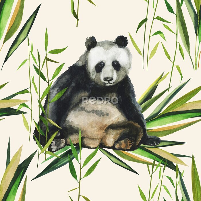 Sticker Panda tussen bamboe bladeren