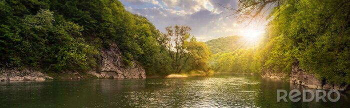 Sticker Panorama van een rivier bij zonsondergang