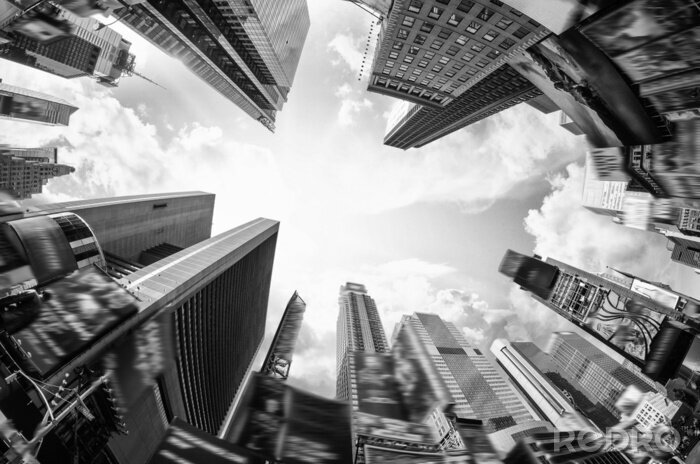 Sticker Panoramische wolkenkrabbers van onderaf