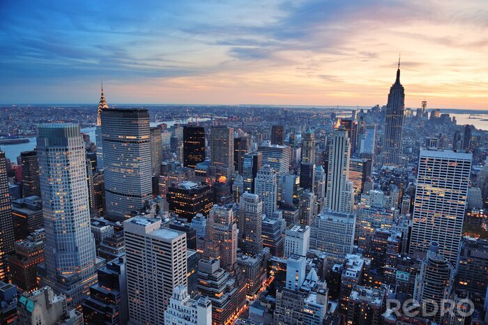 Sticker Panoramische zonsondergang in New York