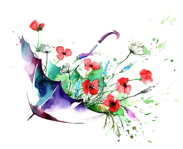 Sticker Papavers in een paraplu