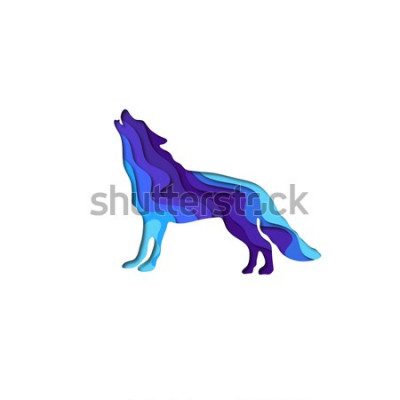 Sticker Paper gesneden voor wolf 3D origami. Trendy concept modevormgeving. Vector illustratie