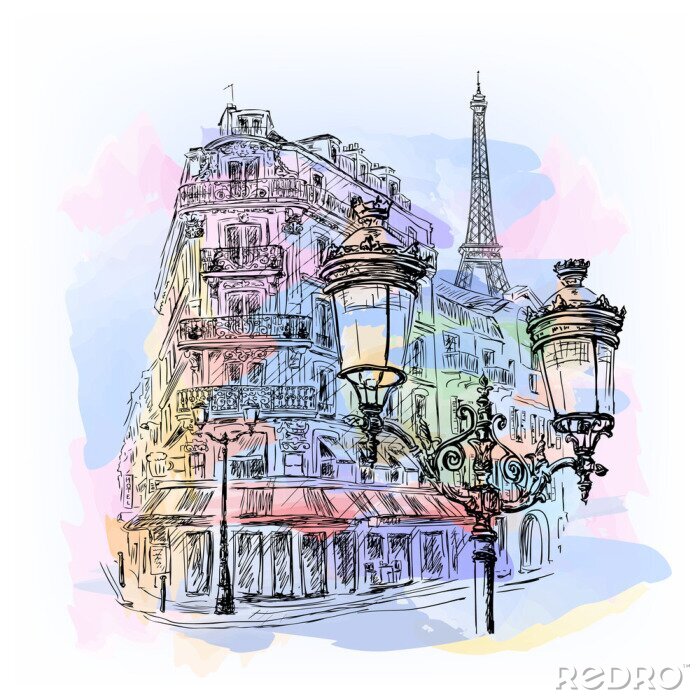 Sticker Parijs aquarel schets