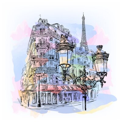 Sticker Parijs aquarel schets