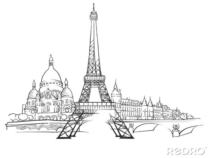 Sticker Parijs Frankrijk Panorama Schets