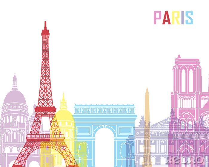 Sticker Parijs skyline kleurrijke afbeelding